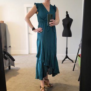teal flutter sleeve summer dress
